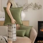 Hckot 18x18 Farmhouse Ramie Throw Pillow Covers - Neutral Green Boho Accent Pillows for Sofa & Living Room Decor. - Image 3