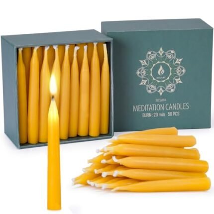 20 Minute Pure Beeswax Candles, Drip-free Meditation Candles, Mini Taper Candles, Set of 50 without Brass Candle Holders