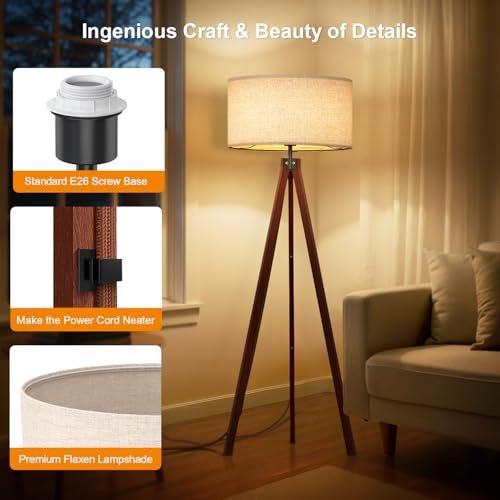 41OPmh0caaL._SL500_.jpg LEPOWER Mid-Century Wood Tripod Floor Lamp with E26 Base: Modern Lighting for Living Room, Bedroom, and Office - Image 3