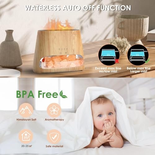 41OcogftenL._SL500_.jpg SALKING 2-in-1 Ultrasonic Essential Oil Diffuser & Himalayan Salt Lamp - 150ml, Auto Off, Cool Mist Humidifier - Image 6