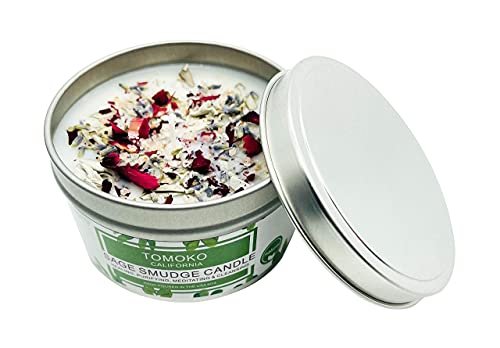 41PC2tjh8KS._SL500_.jpg TOMOKO White Sage Candle with Sage Leaf, Rose, Lavender, Himalayan Salt & Essential Oils. - Image 7