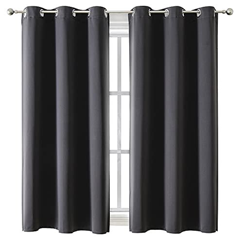 ChrisDowa Dark Grey Grommet Blackout Curtains - 2-Panel Thermal Insulation ChrisDowa Grommet Blackout Curtains for Bedroom and Living Room - 2 Panels Set Thermal Insulated Room Darkening Curtains (Dark Grey, 42 x 63 Inch)