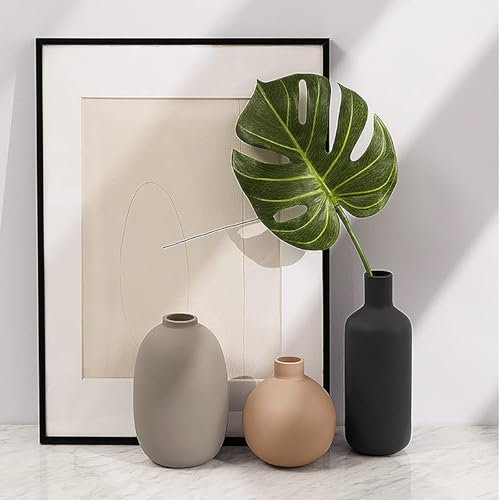 41Q41hCPSbL._SL500_.jpg Set of 3 Smiletag Ceramic Modern Farmhouse Vases – Neutral Accent for Table, Shelf, and Living Room Décor. - Image 4