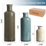 CUCUMI Set of 3 Ceramic Flower Vases: Rustic Coastal Decor for Farmhouse Living Room, Mantle & Coffee Table - Image 2