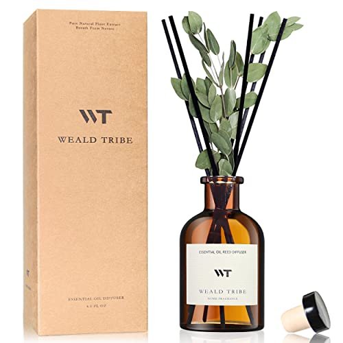 WEALD TRIBE Eucalyptus & Lavender Reed Diffuser Set - 4.0 WEALD TRIBE Flower Reed Diffuser Set Eucalyptus & Lavender Scent For Bathroom Accessories Shelf Decor & Air Fresheners, Sticks Defusers With 4.0 fl oz Essential Oils, House Bedroom Office Decor & Gift