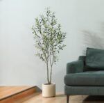 LOMANTO 5 ft Faux Olive Tree for Indoor Decor, Elegant Silk Olive Plant with White Planter, Ideal Housewarming Gift. - Image 2