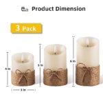 AKU TONPA Flameless Candles Set: Battery-Operated LED Pillar Candles with Remote & Timer, 3 Pack (4", 5", 6" Ivory Wax with Hemp Rope) - Image 2