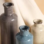 CUCUMI Set of 3 Ceramic Flower Vases: Rustic Coastal Decor for Farmhouse Living Room, Mantle & Coffee Table - Image 4
