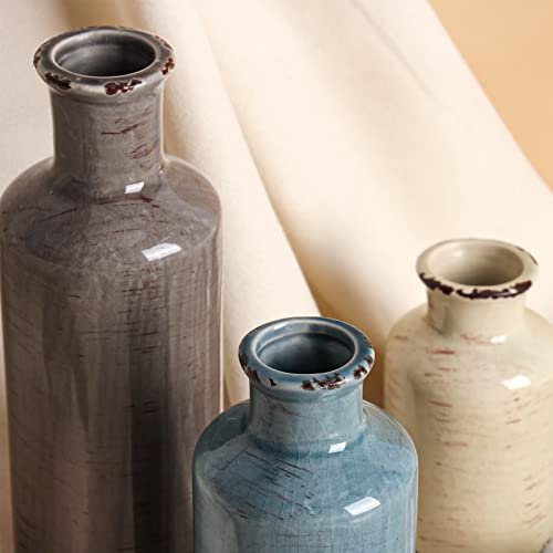 41SlYKORKJL._SL500_.jpg CUCUMI Set of 3 Ceramic Flower Vases: Rustic Coastal Decor for Farmhouse Living Room, Mantle & Coffee Table - Image 4
