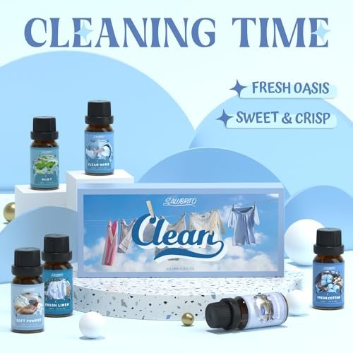 41ZHOtdlB2L._SL500_.jpg SALUBRITO Premium Clean Fragrance Oils Set for Diffusing, Candles, and Soap Making. Invigorating scents like Fresh Cotton, Mint, and Blossom Soap. - Image 5