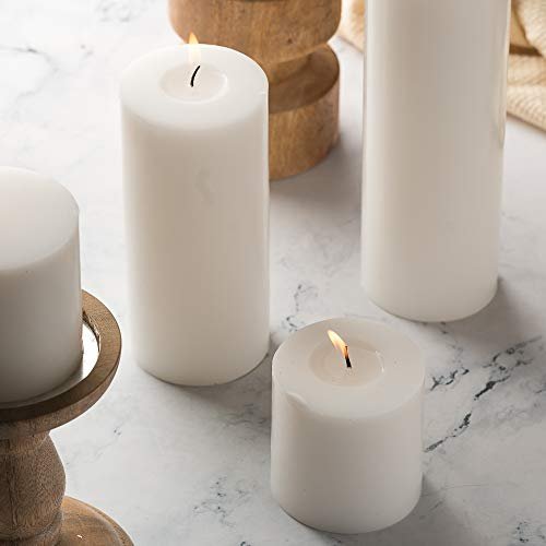 41aKQev8EEL._SL500_.jpg White Unscented Pillar Candles - 2.7x3 inches, 30-hour burn time, 6 Pack - Ideal for Weddings & Events. - Image 4