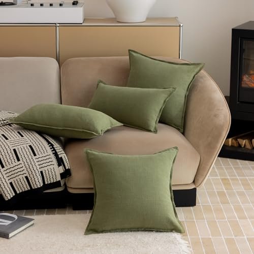 41aWwQInh9L._SL500_.jpg Hckot 18x18 Farmhouse Ramie Throw Pillow Covers - Neutral Green Boho Accent Pillows for Sofa & Living Room Decor. - Image 6