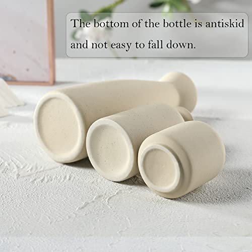 41anj1WnbrL._SL500_.jpg CEMABT Beige Ceramic Vase Set of 3 - Modern Boho Farmhouse Decor for Pampas Grass and Dried Flowers. Perfect for Shelves, Tables, and Entryways. - Image 2