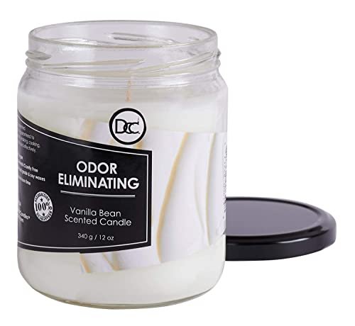 41bUjt5a9QL._SL500_.jpg Vanilla Bean Scented Candle: Eliminates 95% of Pet, Smoke, and Food Odors - 80-Hour Burn - 12 oz Premium Soy Blend - Image 2