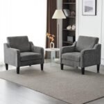 VINGLI Mid-Century Modern Accent Chair - Soft Chenille Upholstered Arm Chair in Light Grey - Image 8