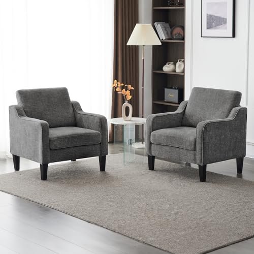 41bgFtbENUL._SL500_.jpg VINGLI Mid-Century Modern Accent Chair - Soft Chenille Upholstered Arm Chair in Light Grey - Image 8