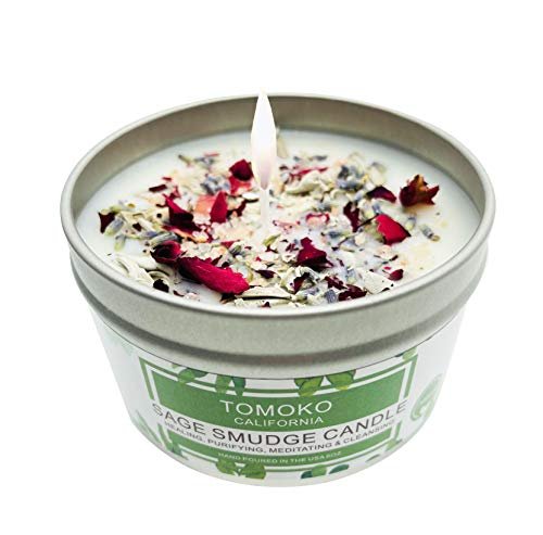 TOMOKO White Sage Candle with Sage Leaf, Rose, Lavender, Himalayan TOMOKO White Sage Candle, Sage Leaf, Rose, Lavender, Himalayan Salt & Essential Oil
