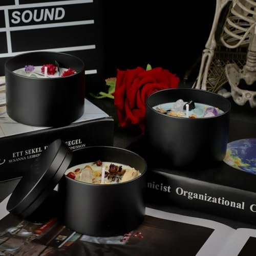 41eI-hFpMxL._SL500_.jpg 24-Pack 8oz Black Candle Tins with Lids for Candle Making - Premium Matte Containers for Small Businesses. - Image 5