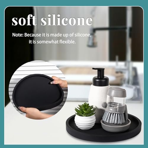 41fSOaz-IL._SL500_.jpg Round Black Silicone Bathroom Tray - 9 Inch Vanity Soap Holder & Kitchen Countertop Organizer - Image 6