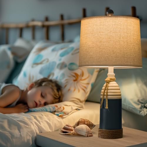 41fYqNfFxZL._SL500_.jpg OYEARS Set of 2 Table Lamps - 23.75" Nautical Bedside Lamps, Coastal Ocean Style in Navy Blue. - Image 5