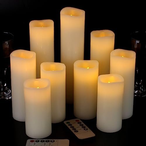 Vinkor Flameless Candles: Battery-Operated Real Wax LED Pillar Candles with Vinkor Flameless Candles Battery Operated Candles Real Wax Pillar LED Candles with 10-Key Remote and Cycling 24 Hours Timer (Ivory 4" 5" 6" 7" 8" 9")