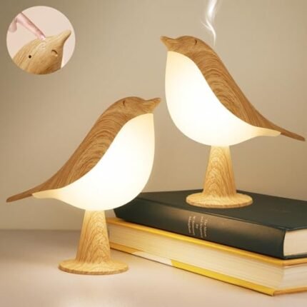 Deogos 2 Cute Bird Lamps Combo,Small Bedside Lamps with 3 Color Temperature and Adjustable Brightness,Cordless Lamp for Bedroom Nightstand Bedside Table (Wood Tone)