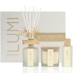 Luxury Aroma Set | Scented Reed Diffuser (200ml), Scented Wood Wick Soy Candle (200g), Aroma Room Spray (50ml), Includes Dried Flowers, 8 Reed Sticks - Home Fragrance Gift Set (Peony Garden)
