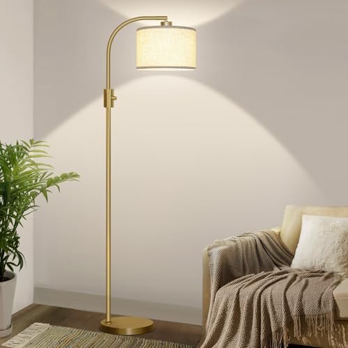 Upgraded Dimmable Gold Arc Floor Lamp with 1200 Lumens LED 【Upgraded】 Dimmable Gold Floor Lamp, 1200 Lumens LED Bulb Included, Arc Floor Lamps for Living Room Modern Standing Lamp with Linen Shade, Tall Lamp for Living Room Bedroom Office Reading Room Nursery