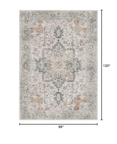 41jHM3juksL._SL500_.jpg GENIMO 8x10 Vintage Area Rug: Machine Washable, Non-Slip, Lightweight Chenille for Living Room, Office, Bedroom, Dining Room in Light Taupe Brown - Image 2