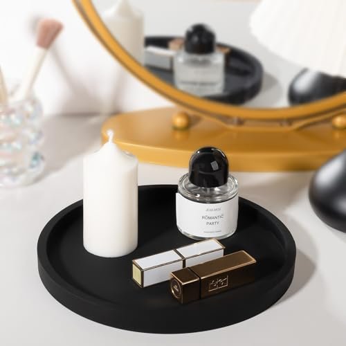 41jr7HfobiL._SL500_.jpg Round Black Silicone Bathroom Tray - 9 Inch Vanity Soap Holder & Kitchen Countertop Organizer - Image 3