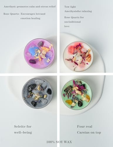 41kl4uLc93L._SL500_.jpg Handmade Tealight Soy Candles with Crystals and Herbs | Healing Energy & Aromatherapy Candles - Image 7