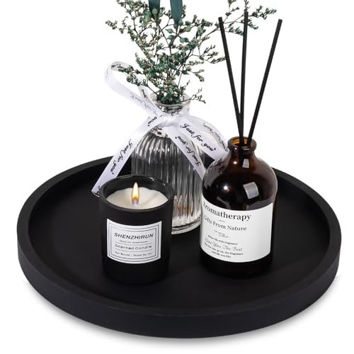 Round Black Silicone Bathroom Tray - 9 Inch Vanity Soap Silicone Bathroom Tray Round Vanity Tray Decorative Soap Holder Kitchen Countertop Organizer Coffee Table Decor for Candle, Perfume, Plant, 9 Inch, Black
