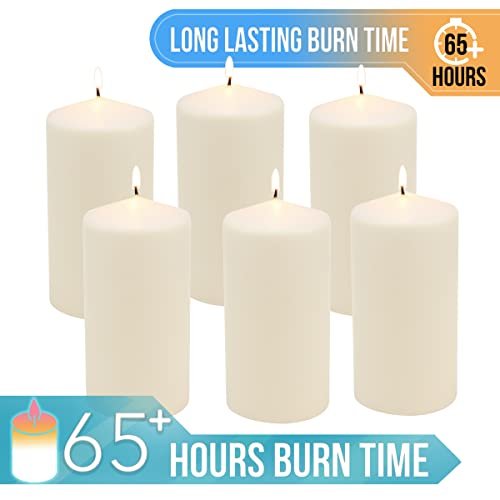 41n2n9nKQZL._SL500_.jpg Stonebriar 6-Pack Tall Unscented Ivory Wax Pillar Candles - 3 x 6 Inches, 65 Hour Burn Time. - Image 6
