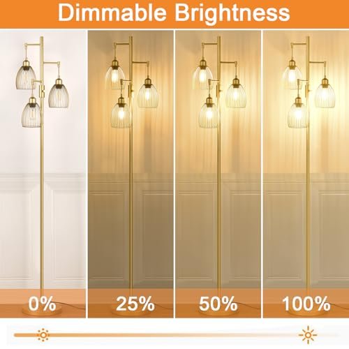 41n2y7R29HL._SL500_.jpg Dimmable Gold Tree Floor Lamps with 3 Teardrop Cage Heads - 800 Lumens LED for Living Room & Office - Image 3