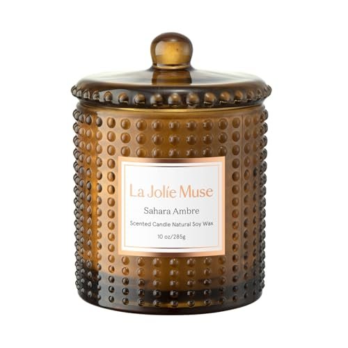 LA Jolie Muse Sahara Amber Candles: Luxury Scented Soy Candles LA Jolie Muse Sahara Amber Candles for Home Scented, Candles Gifts for Women & Men, Luxury Glass Jar Candles, Natural Soy Candles, 75 Hours Long Burning, 10 oz