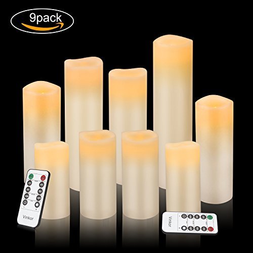 41nyZUsSI1L._SL500_.jpg Vinkor Flameless Candles: Battery-Operated Real Wax LED Pillar Candles with Remote & 24-Hour Timer (Ivory, 4"-9") - Image 2