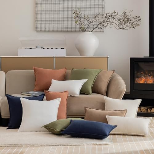 41osC26nJL._SL500_.jpg Hckot 18x18 Farmhouse Ramie Throw Pillow Covers - Neutral Green Boho Accent Pillows for Sofa & Living Room Decor. - Image 7