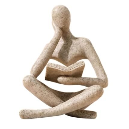 UTTCMK Bookshelf Decor Thinker Statue - Abstract Art Reading Thinker Sculpture Figurine Aesthetic, Modern Home Decoration for Living Room Office Shelves Coffee Table Desk Decor(Beige)