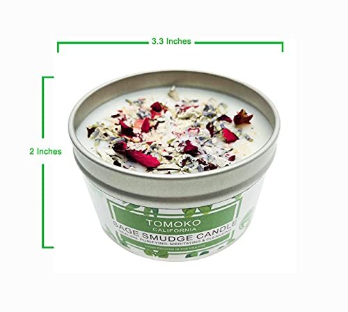 41pi5ChAWS._SL500_.jpg TOMOKO White Sage Candle with Sage Leaf, Rose, Lavender, Himalayan Salt & Essential Oils. - Image 8