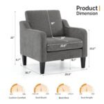 VINGLI Mid-Century Modern Accent Chair - Soft Chenille Upholstered Arm Chair in Light Grey - Image 3