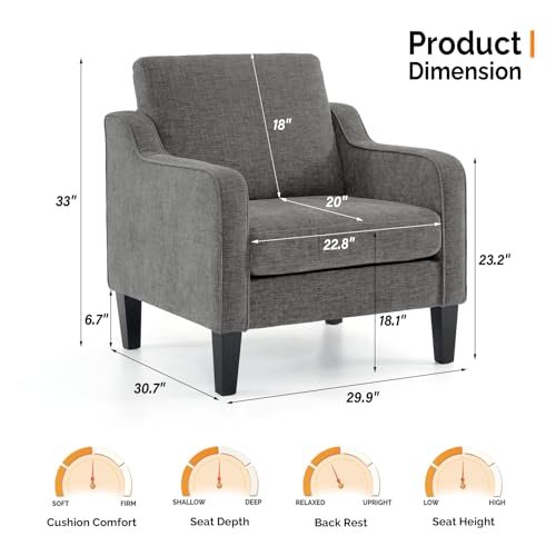 41qtmiYje1L._SL500_.jpg VINGLI Mid-Century Modern Accent Chair - Soft Chenille Upholstered Arm Chair in Light Grey - Image 3
