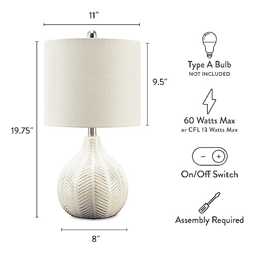 41trE77C1bL._SL500_.jpg Signature Design by Ashley Rainermen 20" Modern Herringbone Ceramic Table Lamp in Off White - Image 4