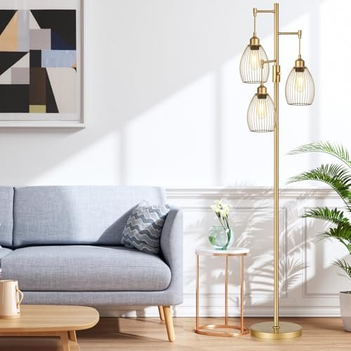 41uKLFrXjaL._SL500_.jpg Dimmable Gold Tree Floor Lamps with 3 Teardrop Cage Heads - 800 Lumens LED for Living Room & Office - Image 8
