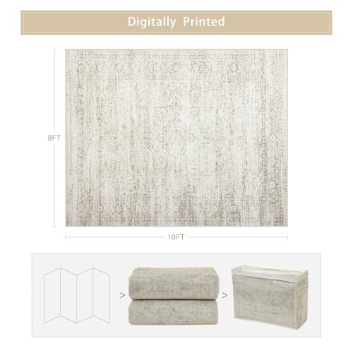 41utWfrUpL._SL500_.jpg Shop Srugn 8x10 Washable Area Rugs: Ultra Soft Faux Wool, Non-Slip, Vintage Print for Living Rooms & Bedrooms. - Image 2