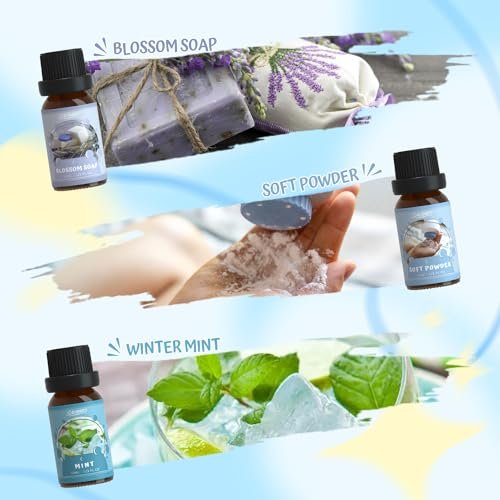 41w0JqtIbYL._SL500_.jpg SALUBRITO Premium Clean Fragrance Oils Set for Diffusing, Candles, and Soap Making. Invigorating scents like Fresh Cotton, Mint, and Blossom Soap. - Image 4