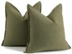 Hckot Spring Decorative Linen Throw Pillow Covers 18 x 18 Ramie Farmhouse Neutral Couch Throw Pillows for Bed Sofa Living Room Accent Boho Home Decor, Geeen