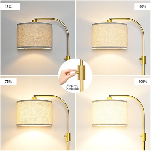 41wz44VWbuL._SL500_.jpg Upgraded Dimmable Gold Arc Floor Lamp with 1200 Lumens LED Bulb, Modern Linen Shade for Living Room, Bedroom, Office, and Nursery. - Image 3