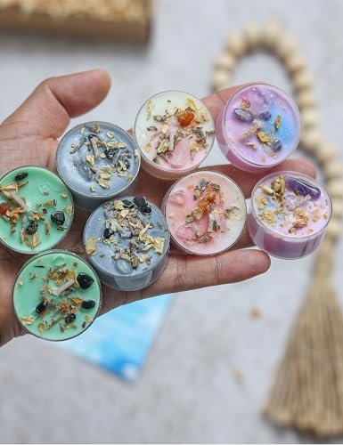 41xTE-AMGeL._SL500_.jpg Handmade Tealight Soy Candles with Crystals and Herbs | Healing Energy & Aromatherapy Candles - Image 6