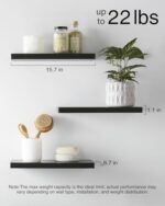 BAYKA Floating Wall Shelves - Rustic Black Wood Shelves for Bathroom, Bedroom, Living Room, Kitchen (Set of 3, 15.7in) - 22lbs Capacity for Books & Decor. - Image 5