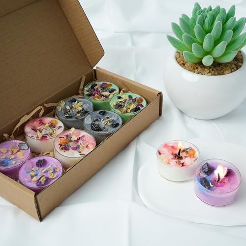41yDD7O3jkL._SL500_.jpg Handmade Tealight Soy Candles with Crystals and Herbs | Healing Energy & Aromatherapy Candles - Image 5
